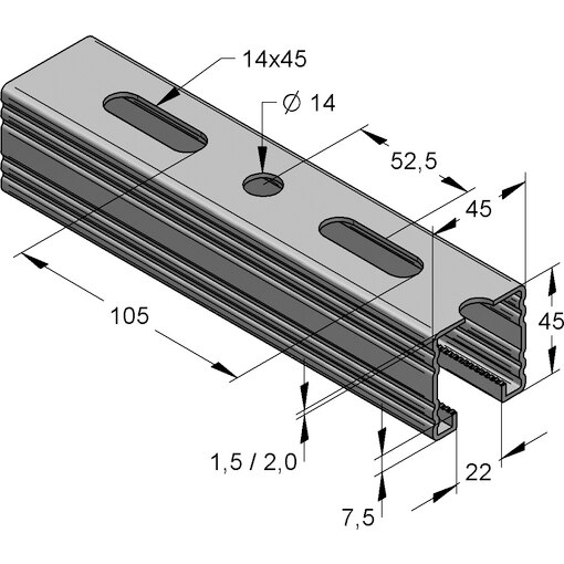 Stex-Montageschiene SX 45 C-Profil 45/45/1,5, Stex-Montageschiene SX 45 C-Profil 45/45/2,0